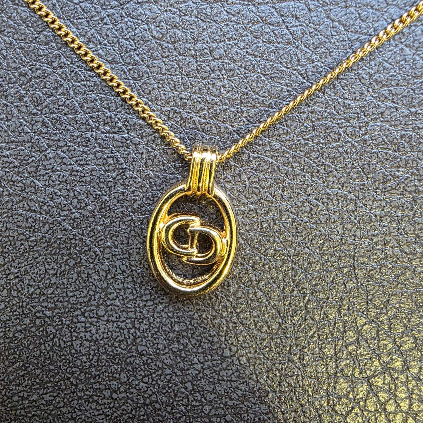 Christian Dior CD Oval Logo Pendant Necklace Gold (Pre-Owned)