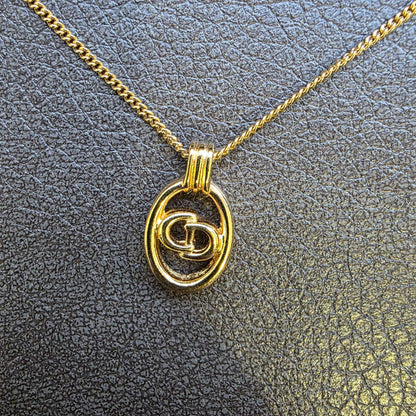 Christian Dior CD Oval Logo Pendant Necklace Gold (Pre-Owned)