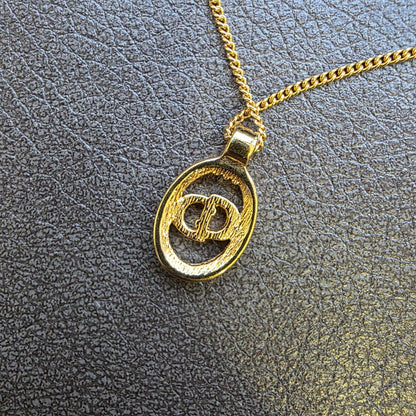 Christian Dior CD Oval Logo Pendant Necklace Gold (Pre-Owned)