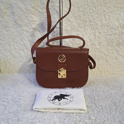 HUNTING WORLD Logo Lock Leather Shoulder Bag Brown (Pre-Owned)