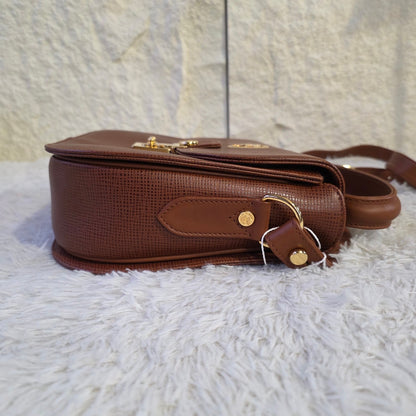 HUNTING WORLD Logo Lock Leather Shoulder Bag Brown (Pre-Owned)