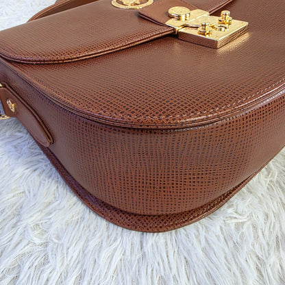 HUNTING WORLD Logo Lock Leather Shoulder Bag Brown (Pre-Owned)