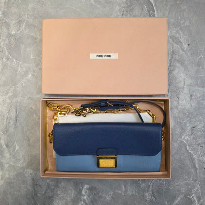 Miu Miu Two-Tone Leather Chain Wallet Shoulder Bag Blue (Pre-Owned)