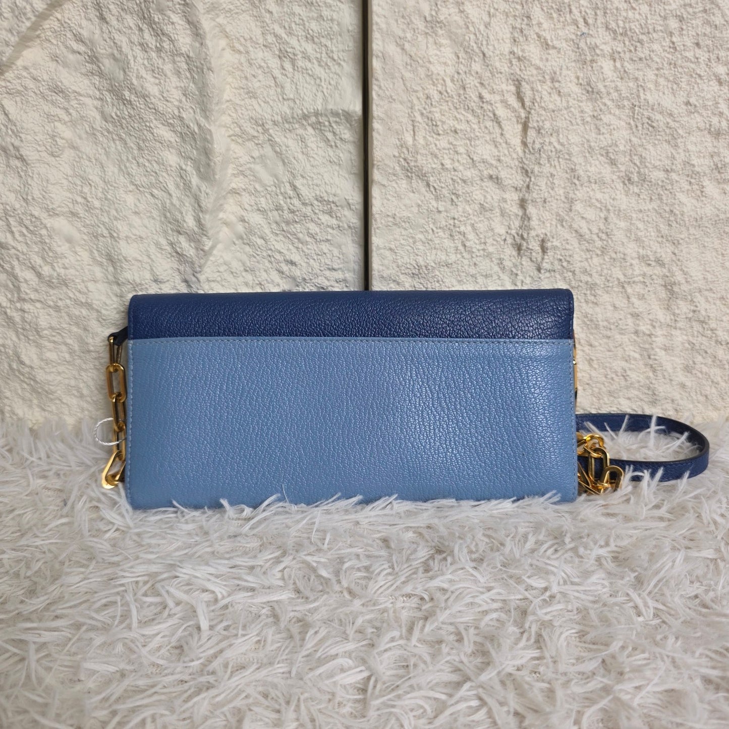 Miu Miu Two-Tone Leather Chain Wallet Shoulder Bag Blue (Pre-Owned)