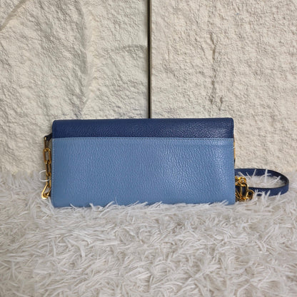 Miu Miu Two-Tone Leather Chain Wallet Shoulder Bag Blue (Pre-Owned)