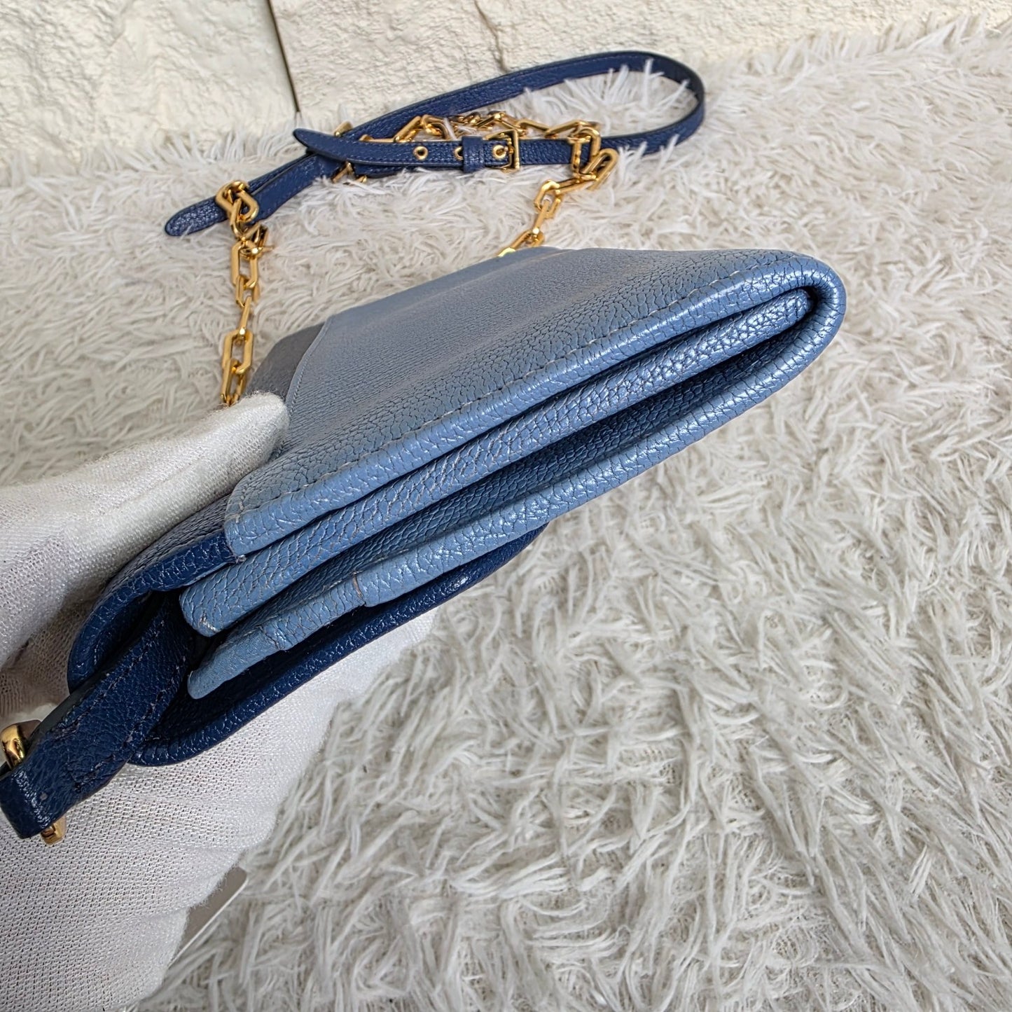Miu Miu Two-Tone Leather Chain Wallet Shoulder Bag Blue (Pre-Owned)