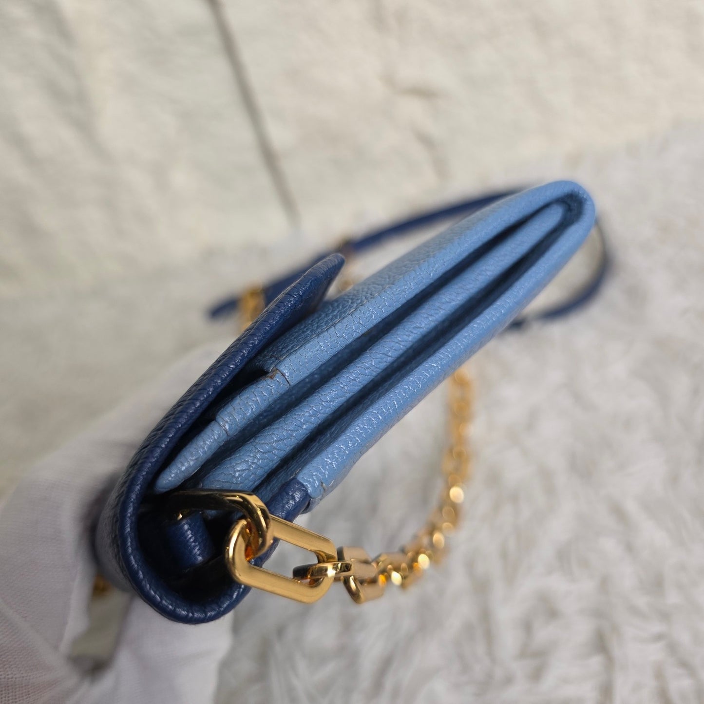 Miu Miu Two-Tone Leather Chain Wallet Shoulder Bag Blue (Pre-Owned)