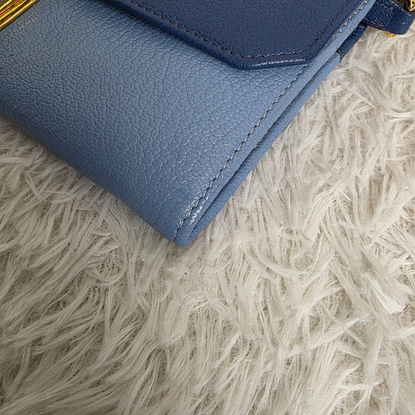 Miu Miu Two-Tone Leather Chain Wallet Shoulder Bag Blue (Pre-Owned)