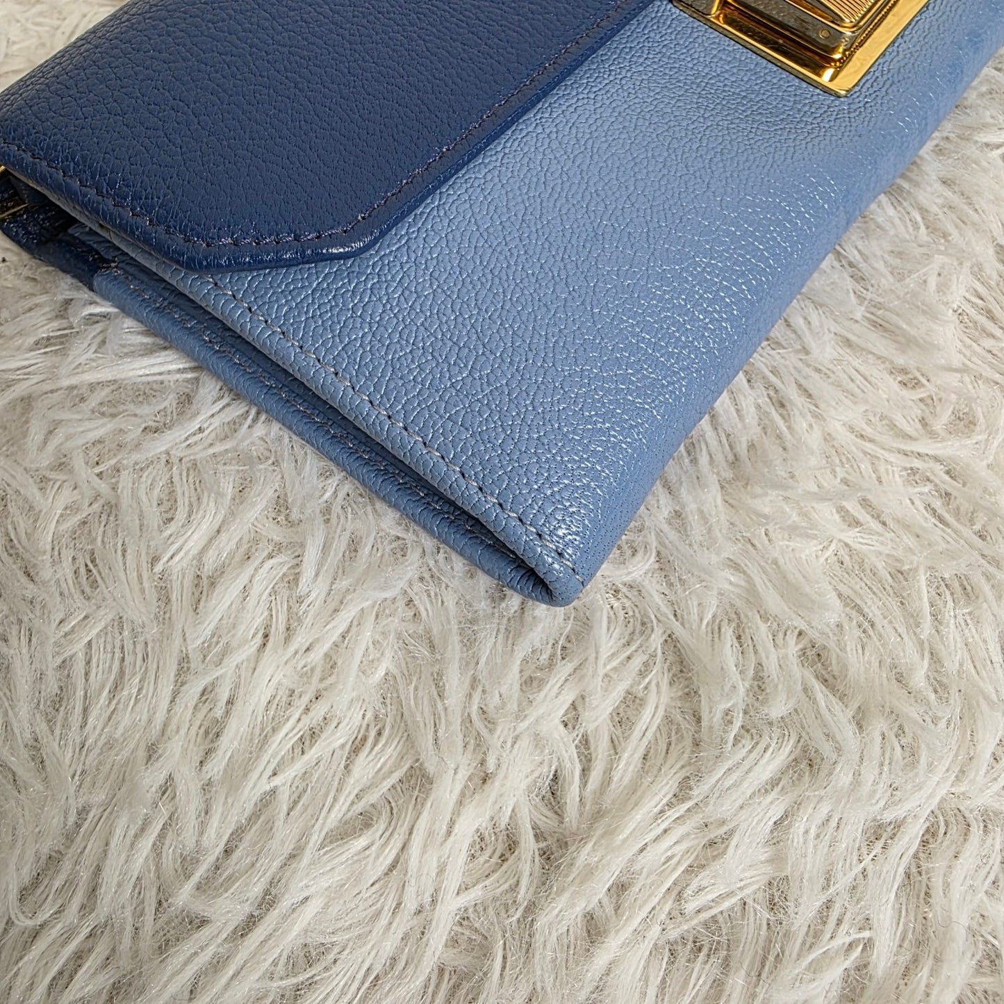 Miu Miu Two-Tone Leather Chain Wallet Shoulder Bag Blue (Pre-Owned)