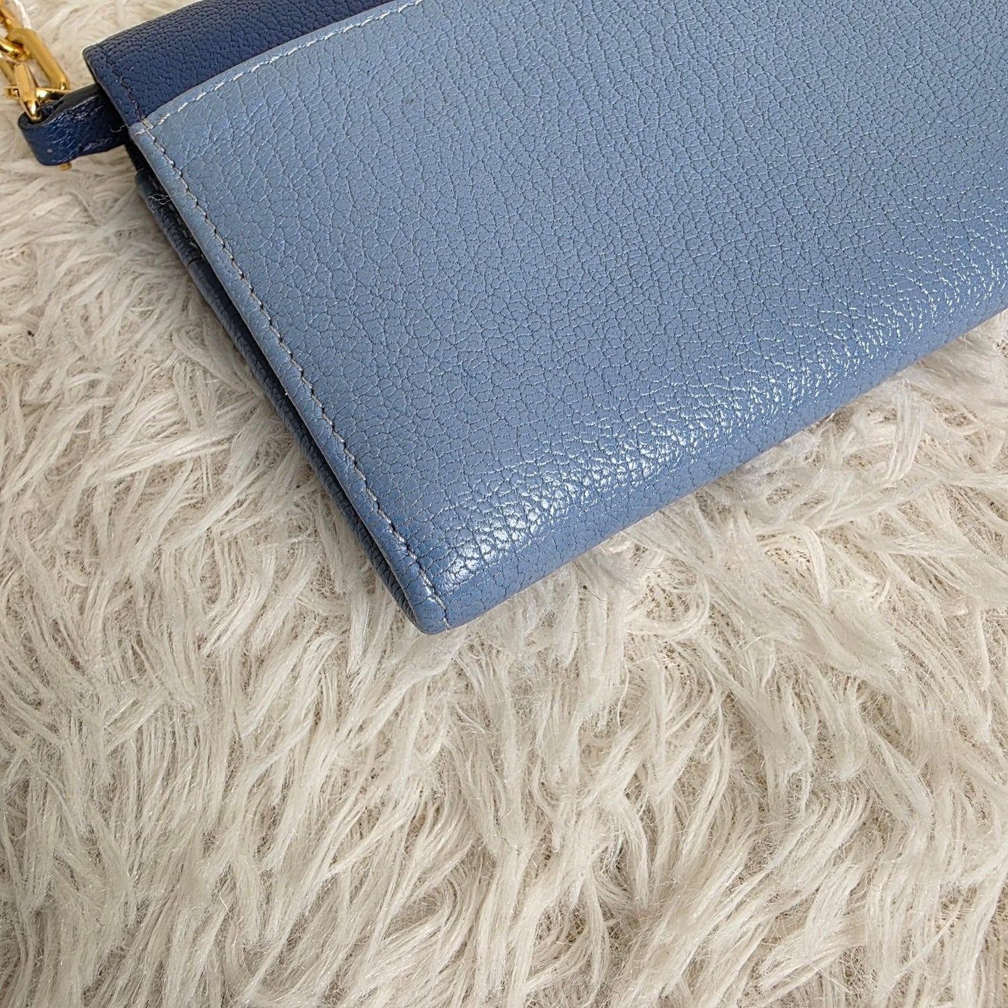 Miu Miu Two-Tone Leather Chain Wallet Shoulder Bag Blue (Pre-Owned)
