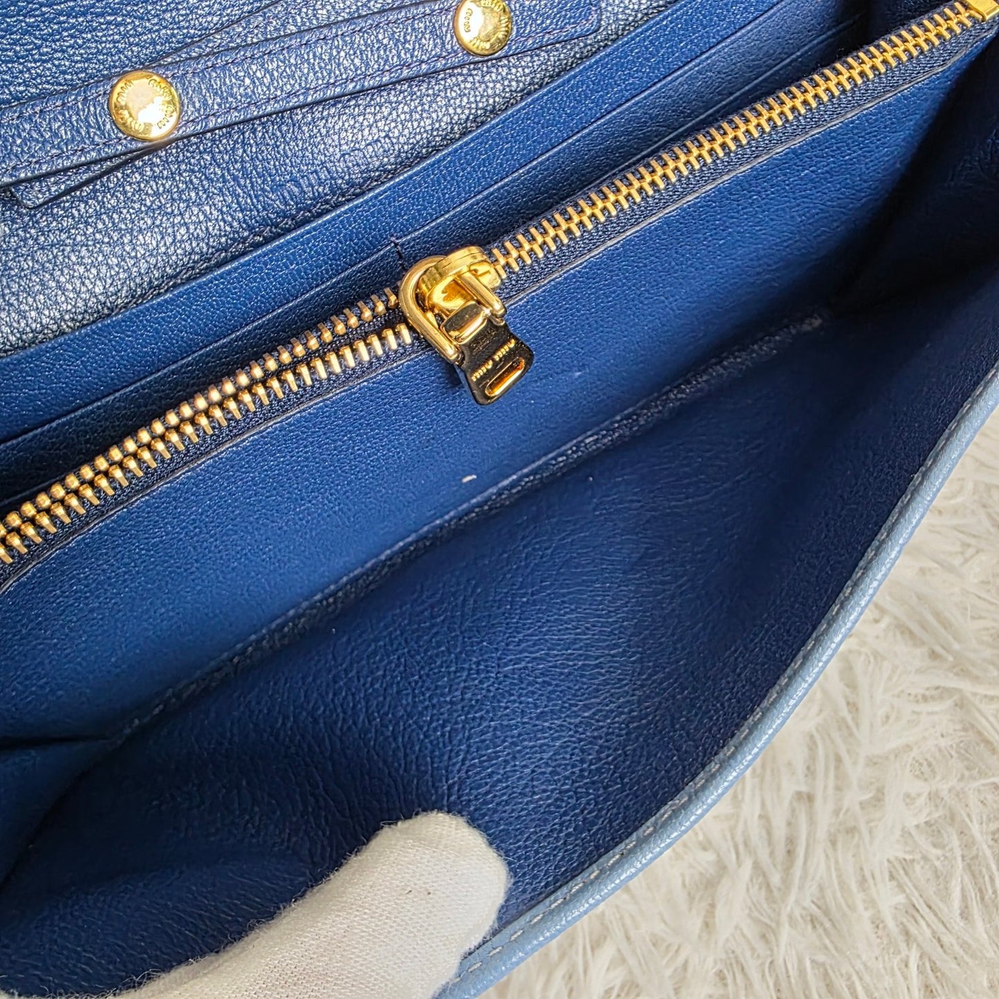 Miu Miu Two-Tone Leather Chain Wallet Shoulder Bag Blue (Pre-Owned)