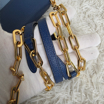 Miu Miu Two-Tone Leather Chain Wallet Shoulder Bag Blue (Pre-Owned)
