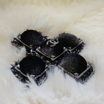 CHANEL CC Cross Tweed & Leather Brooch Silver Black (Pre-Owned)