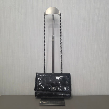 CHANEL Classic Flap Patent Leather Black Silver (Pre-Owned)