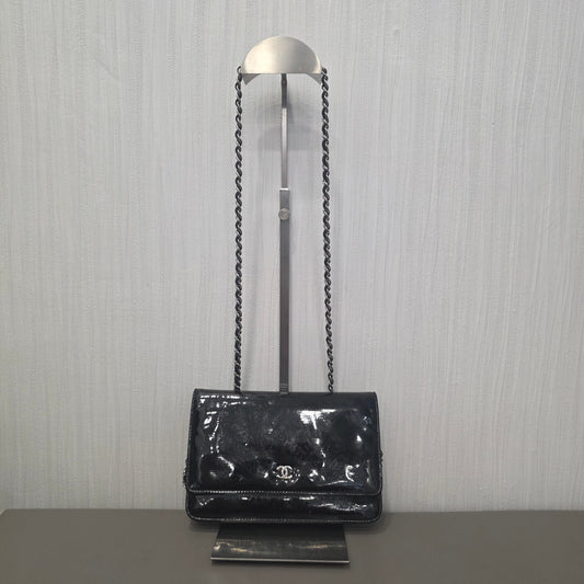 CHANEL Classic Flap Patent Leather Black Silver (Pre-Owned)