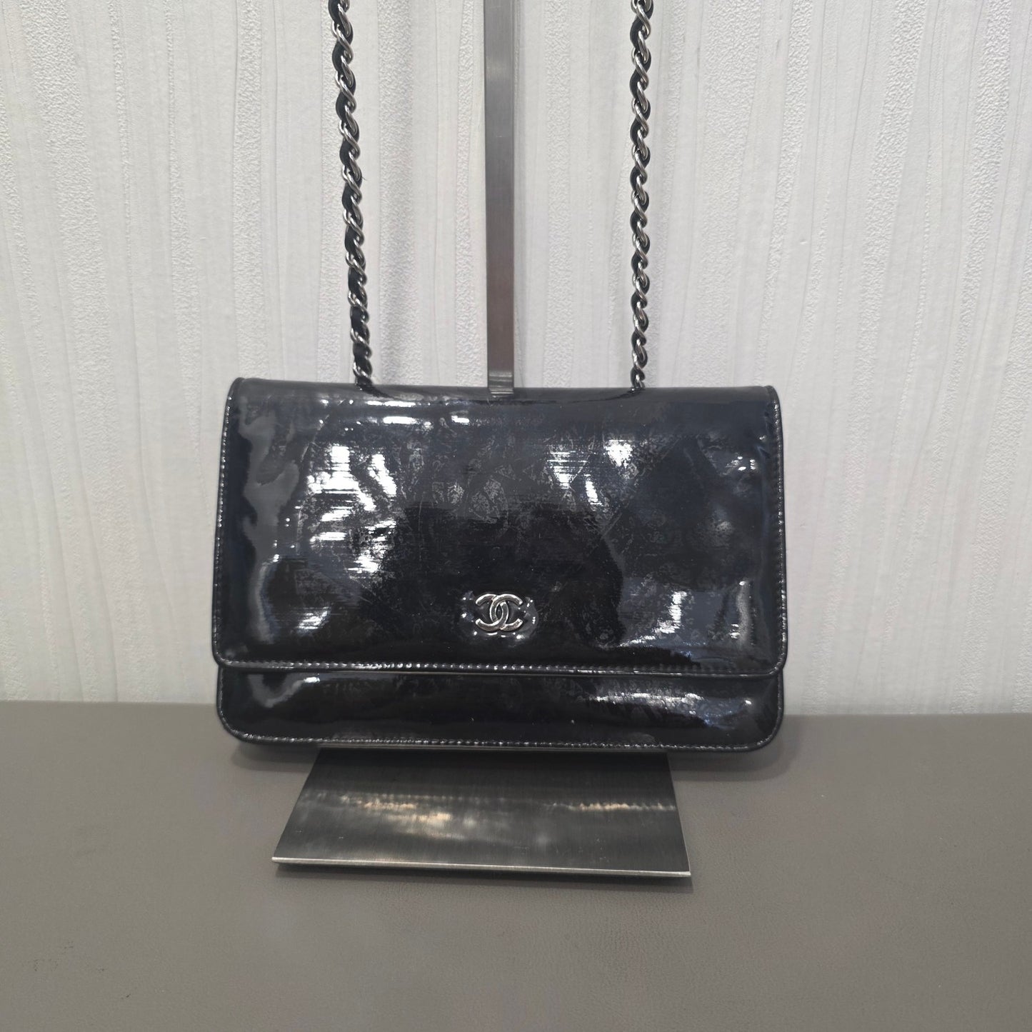 CHANEL Classic Flap Patent Leather Black Silver (Pre-Owned)