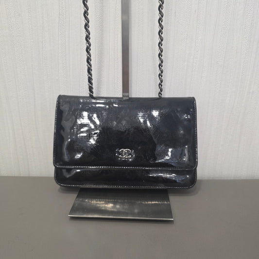 CHANEL Classic Flap Patent Leather Black Silver (Pre-Owned)