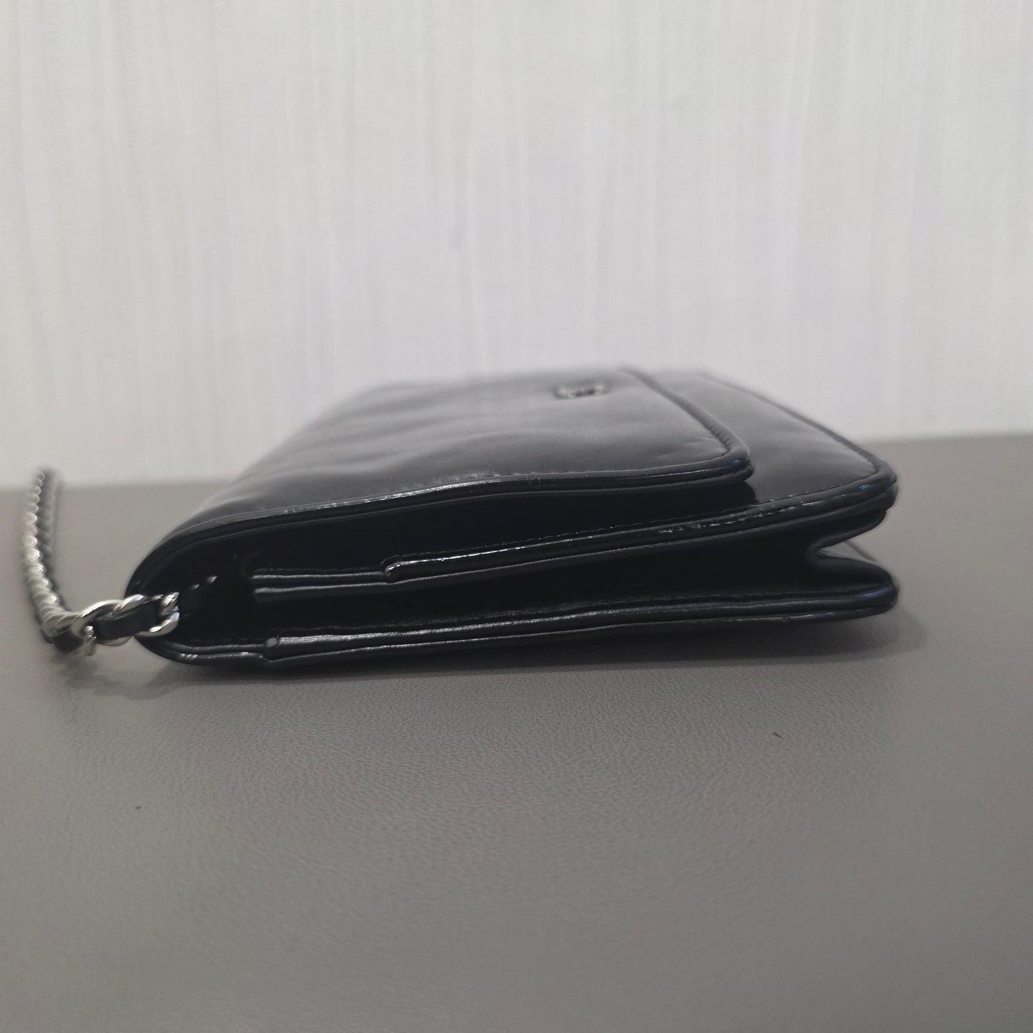 CHANEL Classic Flap Patent Leather Black Silver (Pre-Owned)