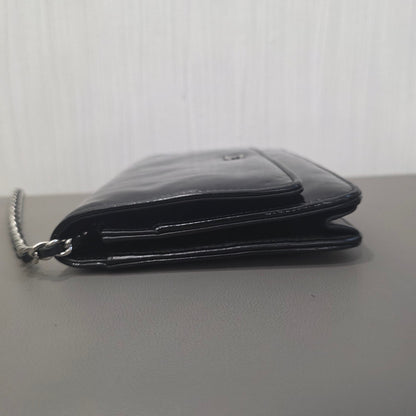 CHANEL Classic Flap Patent Leather Black Silver (Pre-Owned)