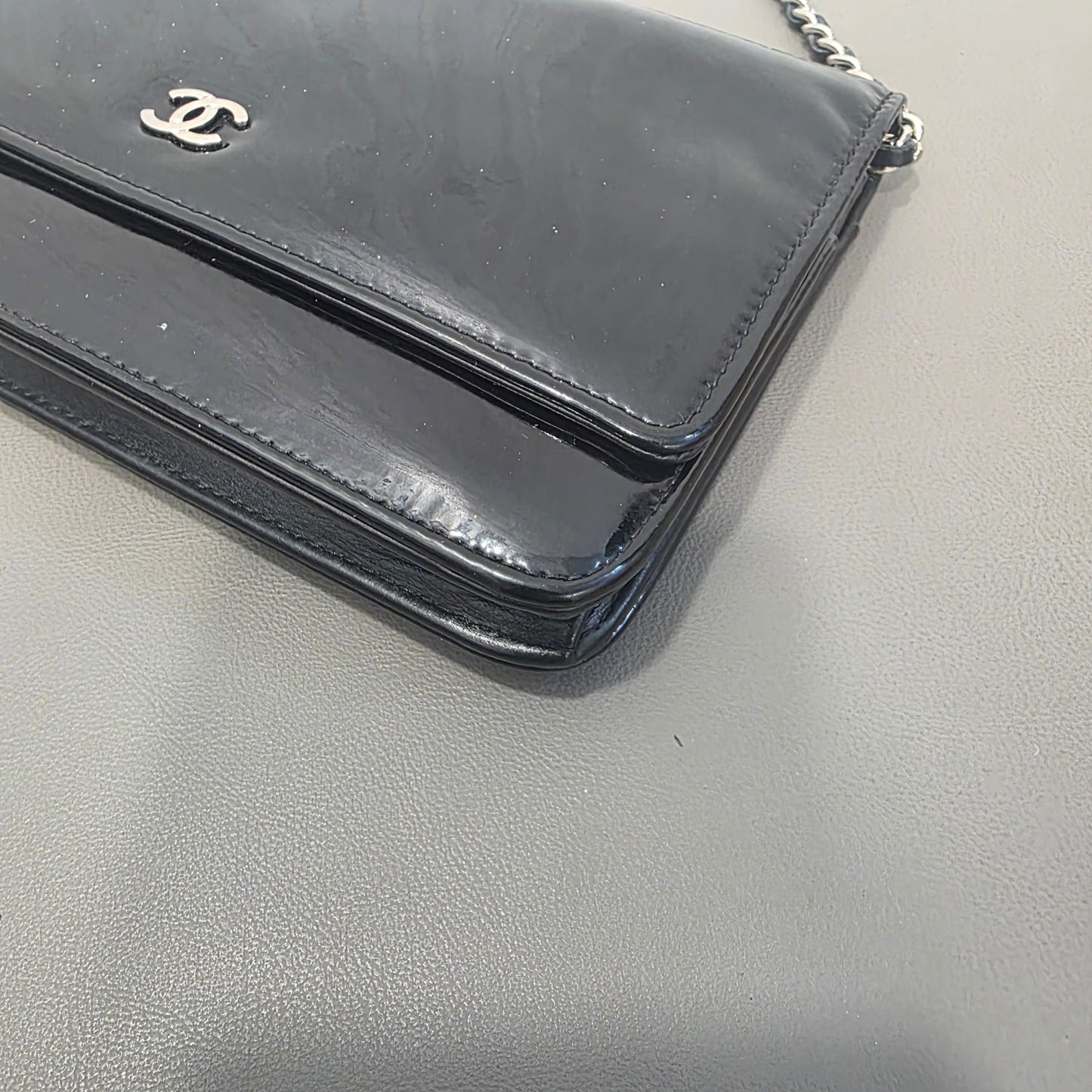 CHANEL Classic Flap Patent Leather Black Silver (Pre-Owned)