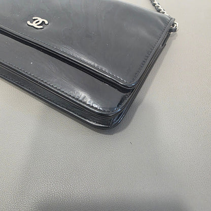 CHANEL Classic Flap Patent Leather Black Silver (Pre-Owned)