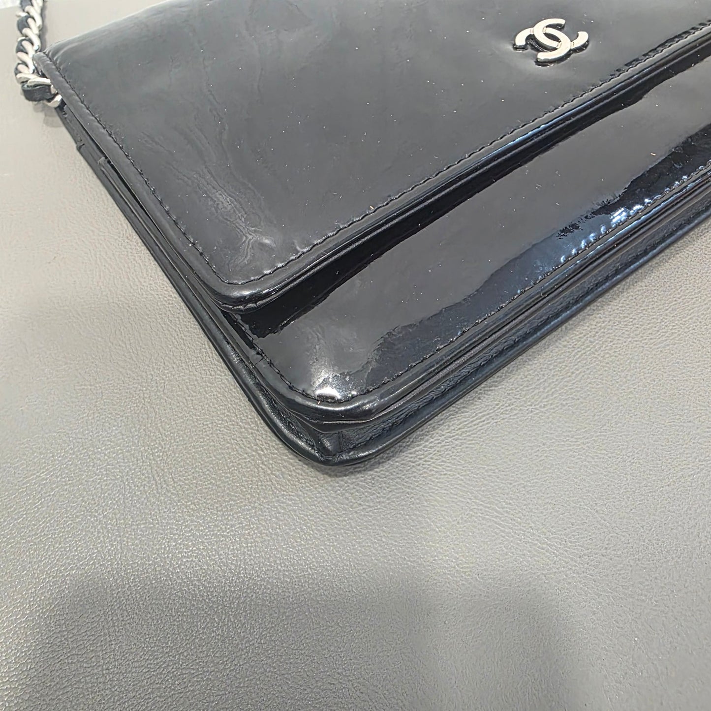 CHANEL Classic Flap Patent Leather Black Silver (Pre-Owned)