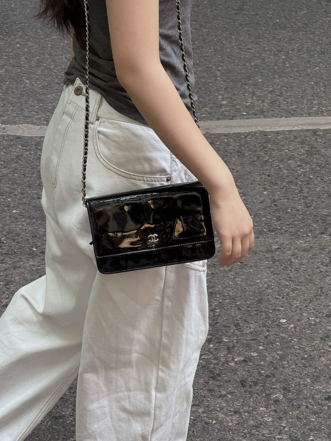 CHANEL Classic Flap Patent Leather Black Silver (Pre-Owned)