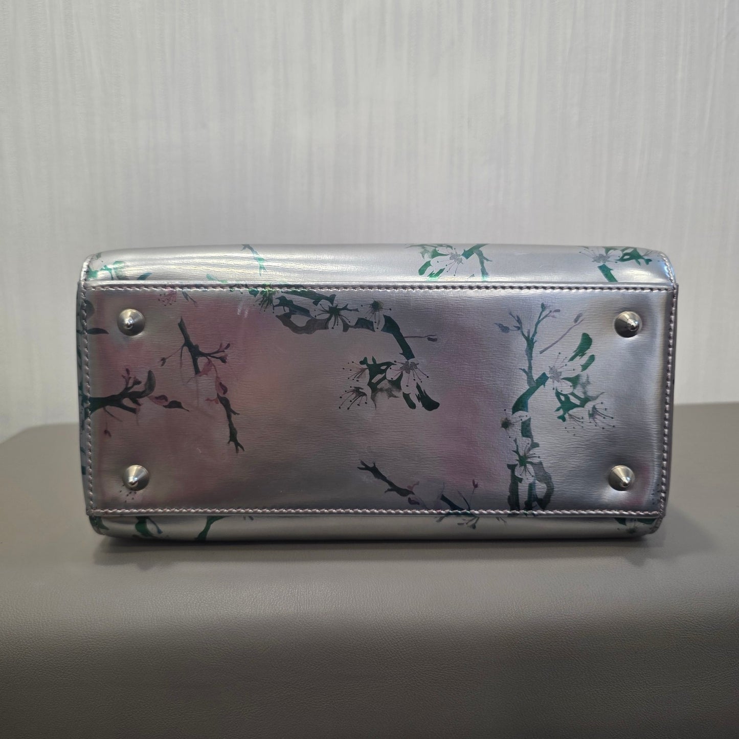 DIOR Lady Dior Floral Metallic Leather Silver (Pre-Owned)