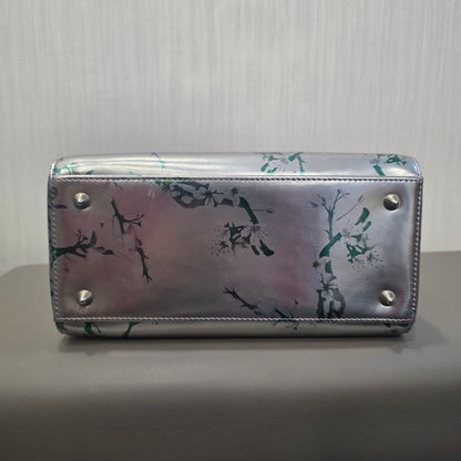 DIOR Lady Dior Floral Metallic Leather Silver (Pre-Owned)