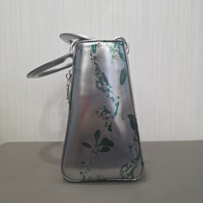 DIOR Lady Dior Floral Metallic Leather Silver (Pre-Owned)