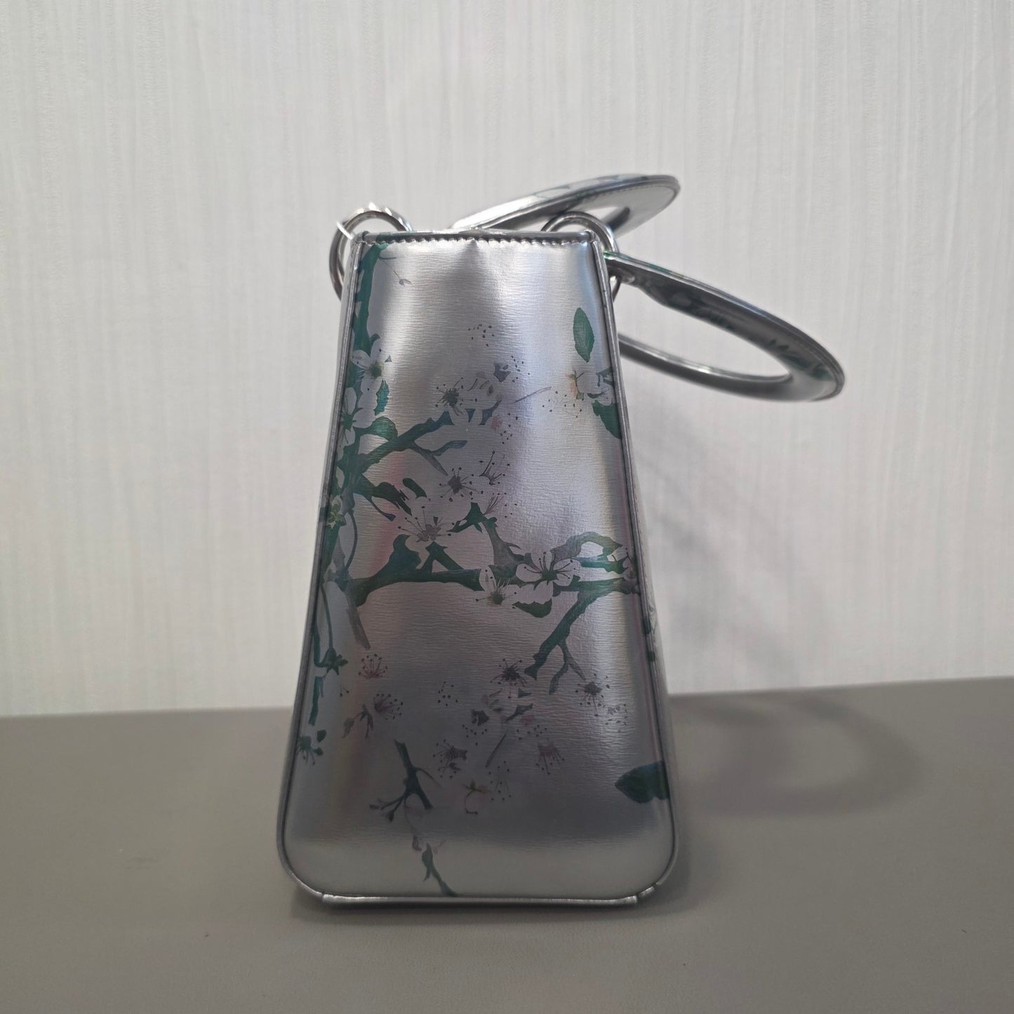 DIOR Lady Dior Floral Metallic Leather Silver (Pre-Owned)