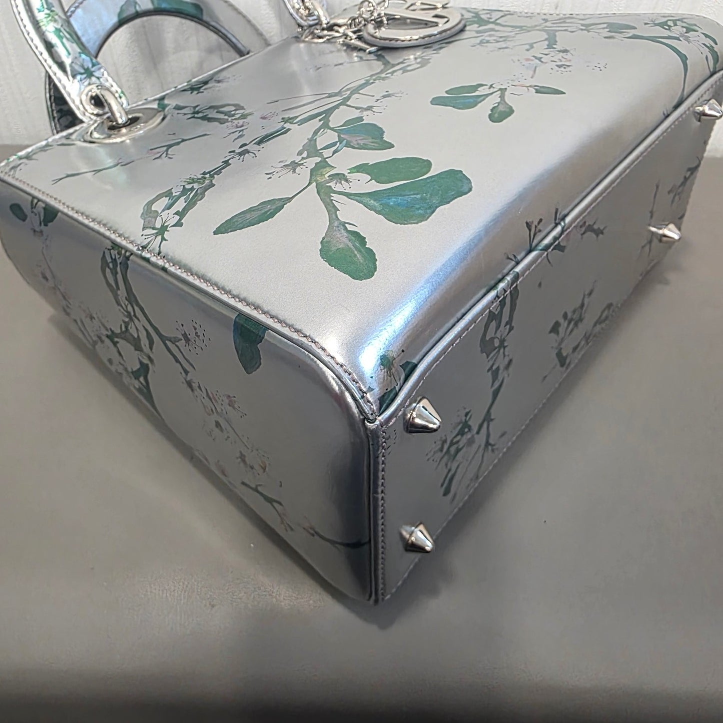 DIOR Lady Dior Floral Metallic Leather Silver (Pre-Owned)