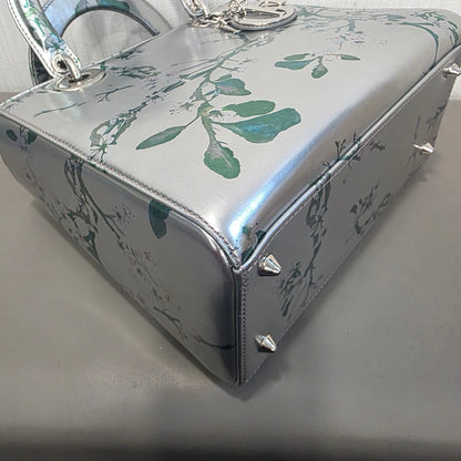 DIOR Lady Dior Floral Metallic Leather Silver (Pre-Owned)