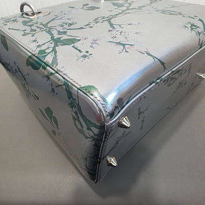 DIOR Lady Dior Floral Metallic Leather Silver (Pre-Owned)