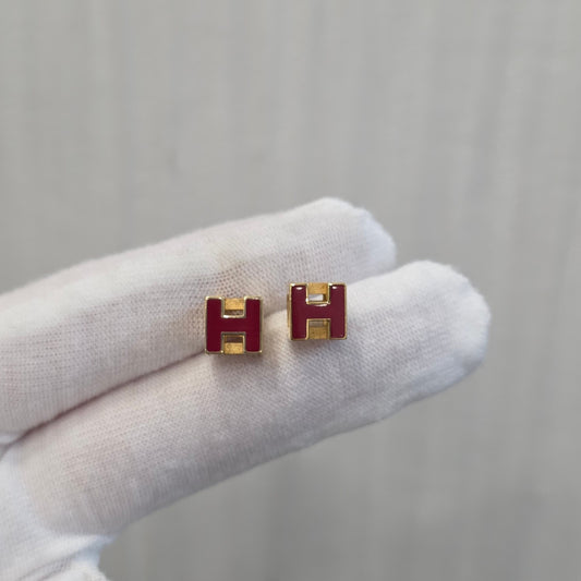 Hermès Pop H Earrings Red Enamel Gold Hardware (Pre-Owned)