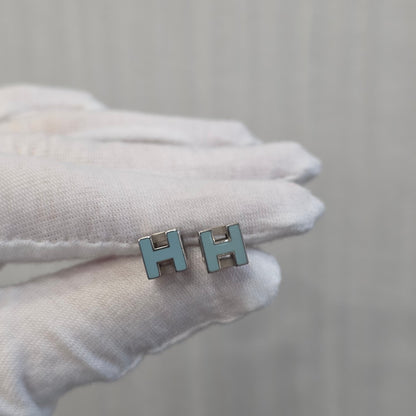 Hermès Pop H Earrings Light Blue Enamel Palladium Hardware (Pre-Owned)