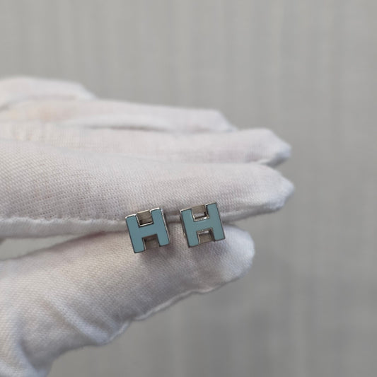 Hermès Pop H Earrings Light Blue Enamel Palladium Hardware (Pre-Owned)