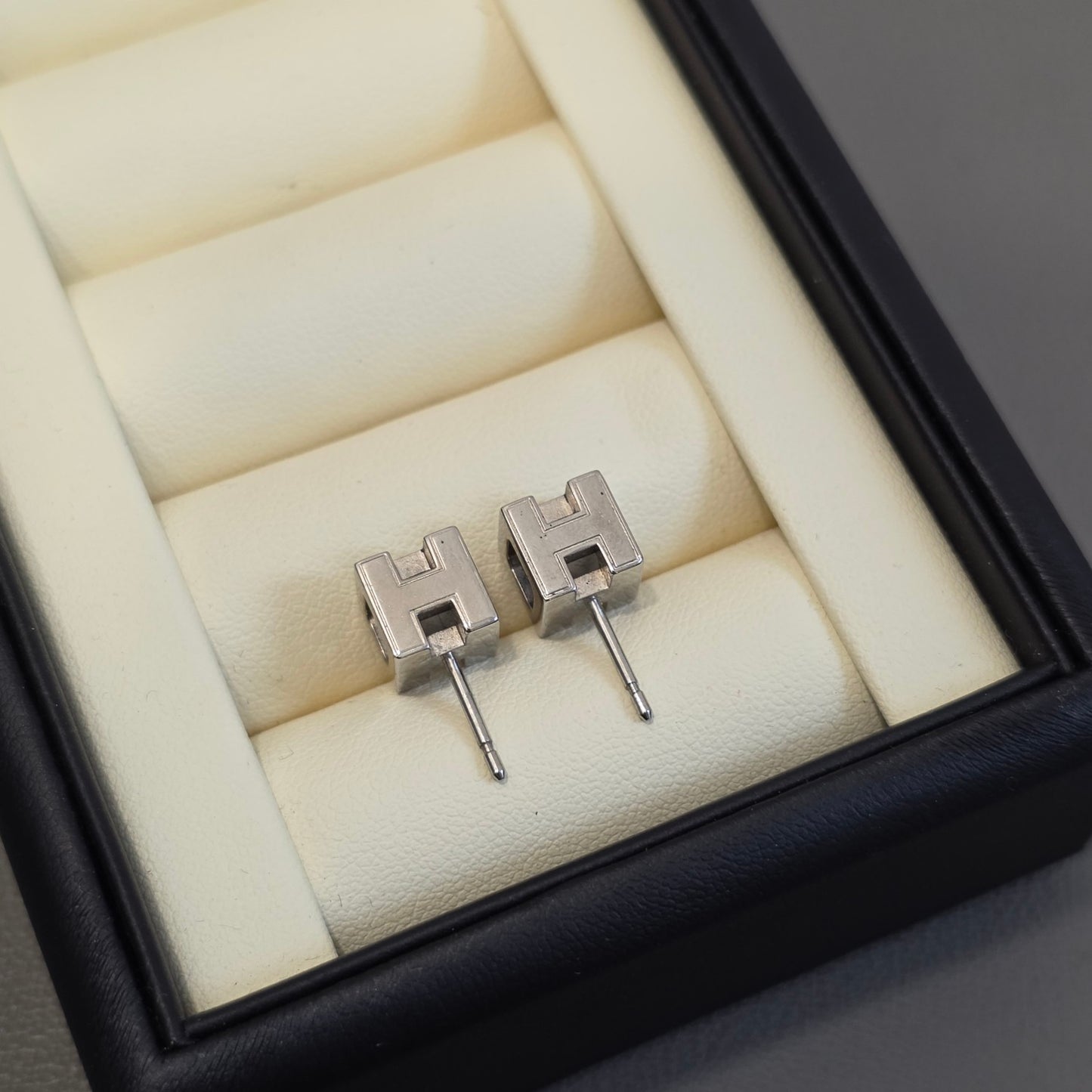 Hermès Pop H Earrings Light Blue Enamel Palladium Hardware (Pre-Owned)