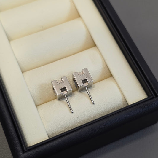 Hermès Pop H Earrings Light Blue Enamel Palladium Hardware (Pre-Owned)