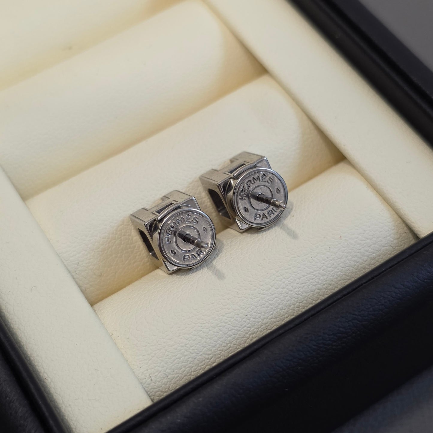 Hermès Pop H Earrings Light Blue Enamel Palladium Hardware (Pre-Owned)