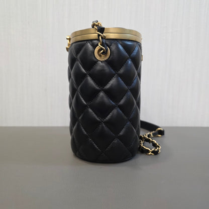 CHANEL Quilted Lambskin CC Cylinder Vanity Bag Black Gold Hardware (Pre-Owned)