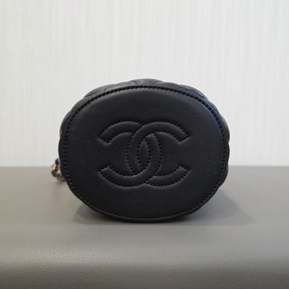 CHANEL Quilted Lambskin CC Cylinder Vanity Bag Black Gold Hardware (Pre-Owned)