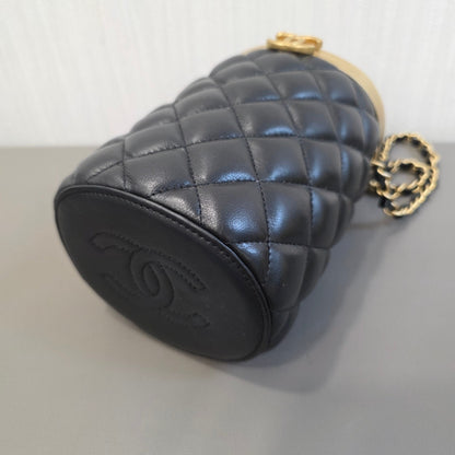 CHANEL Quilted Lambskin CC Cylinder Vanity Bag Black Gold Hardware (Pre-Owned)