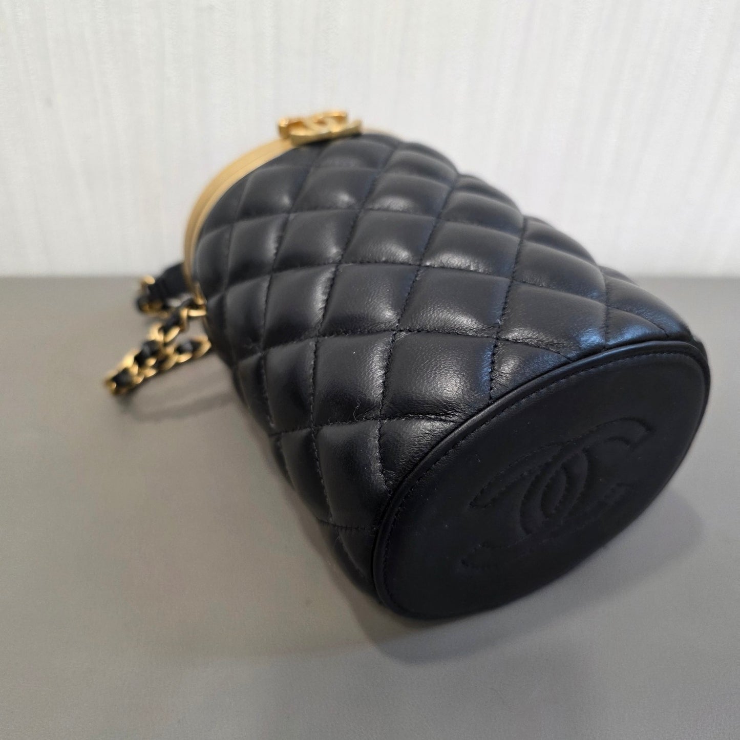 CHANEL Quilted Lambskin CC Cylinder Vanity Bag Black Gold Hardware (Pre-Owned)