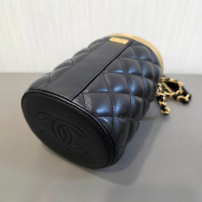 CHANEL Quilted Lambskin CC Cylinder Vanity Bag Black Gold Hardware (Pre-Owned)