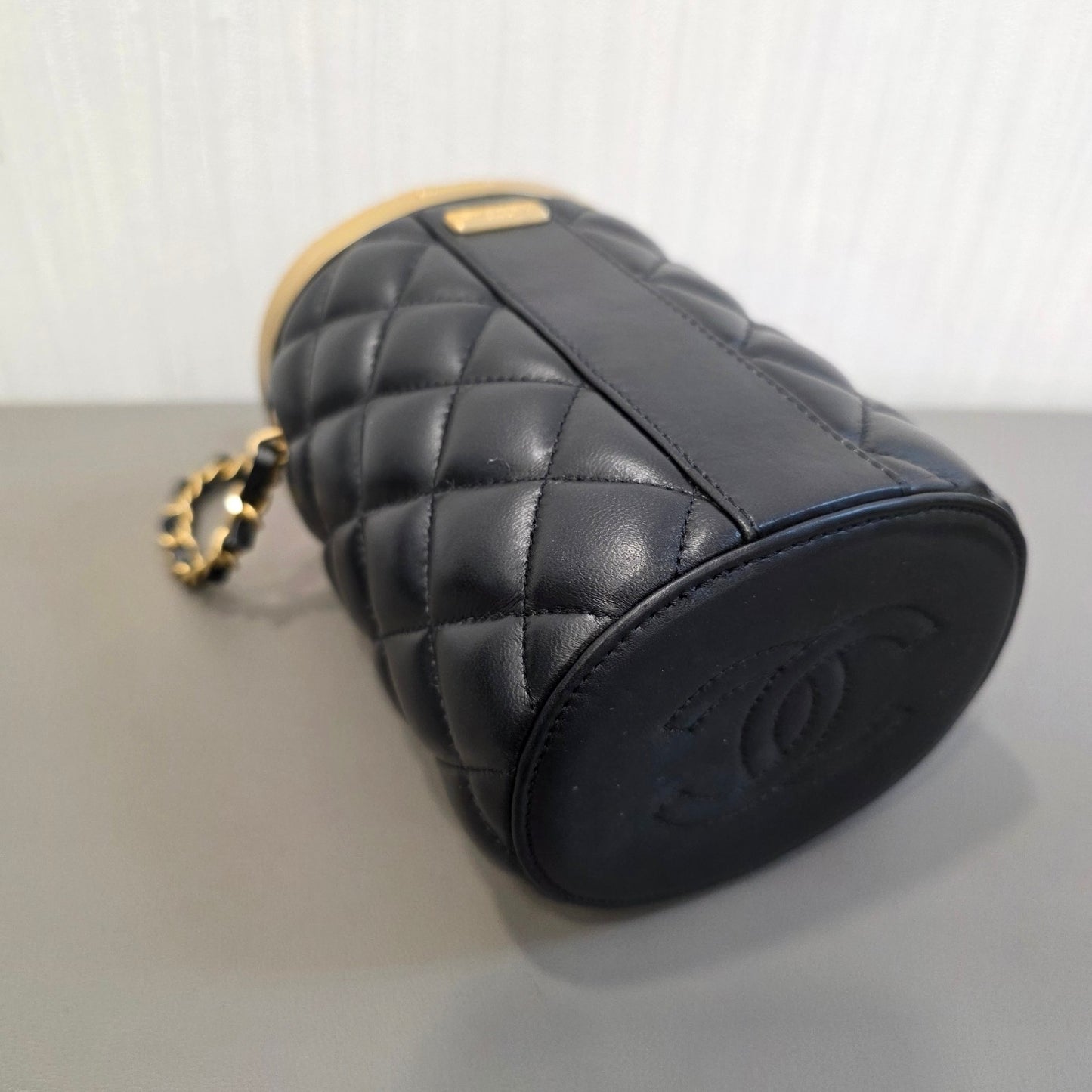 CHANEL Quilted Lambskin CC Cylinder Vanity Bag Black Gold Hardware (Pre-Owned)