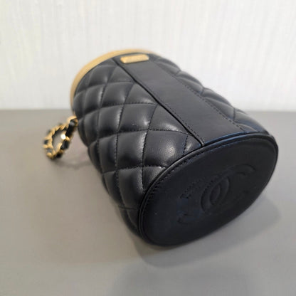 CHANEL Quilted Lambskin CC Cylinder Vanity Bag Black Gold Hardware (Pre-Owned)