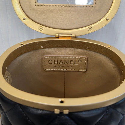 CHANEL Quilted Lambskin CC Cylinder Vanity Bag Black Gold Hardware (Pre-Owned)