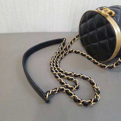 CHANEL Quilted Lambskin CC Cylinder Vanity Bag Black Gold Hardware (Pre-Owned)