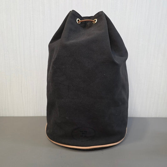 Hermès Vintage Canvas Drawstring Bucket Bag Black (Pre-Owned)